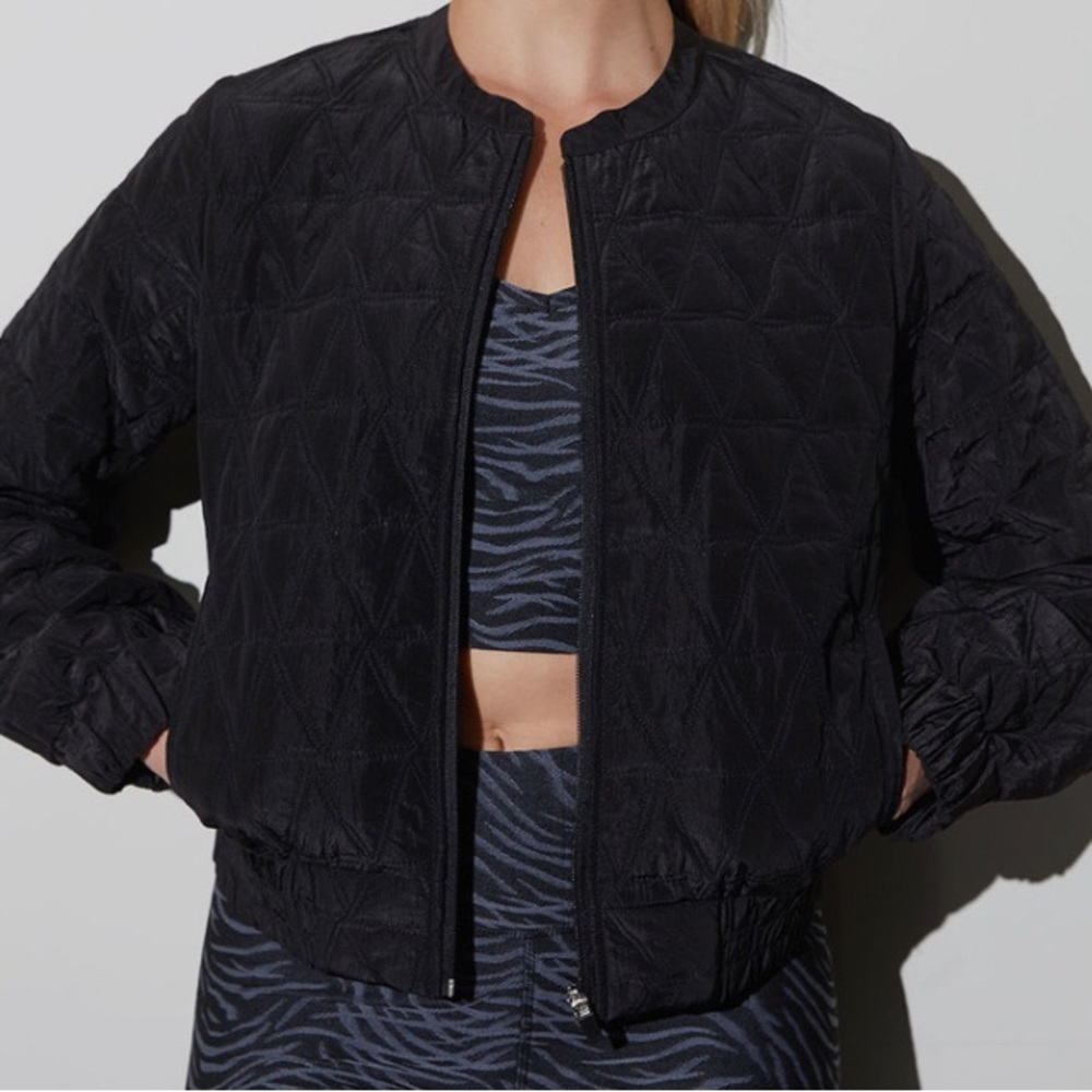 Josie Natori - Quilted Craft Puffer Black Bomber Jacket XS/ NWT